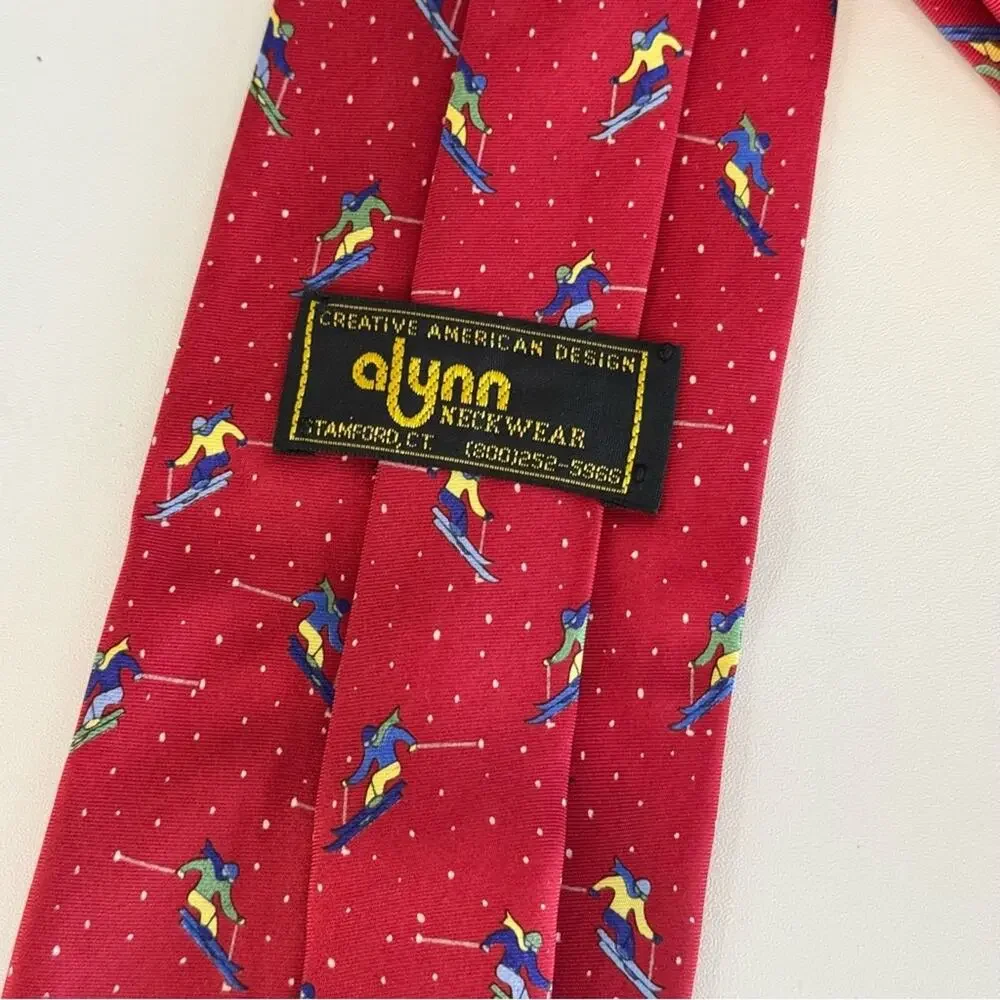 Alynn Men's‎ Red Snow Skilling Print Adjustable Silk Neckwear Pointed Ties